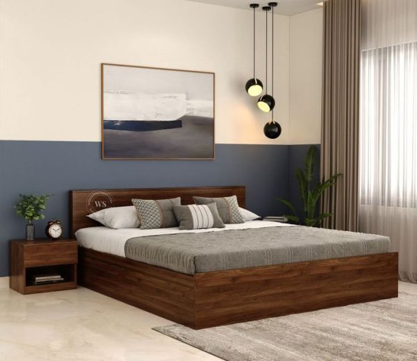 Wooden bed fabricated of MDF wood with anti-scratch, High-pressure Decorative laminated Available in any color of wood