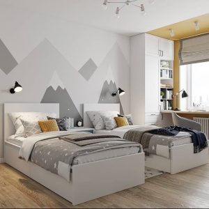 Wooden bed fabricated of MDF wood with anti-scratch, High-pressure Decorative laminated Available in any color of wood